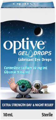Optive gel drops packaging for extra strength and night-time protection