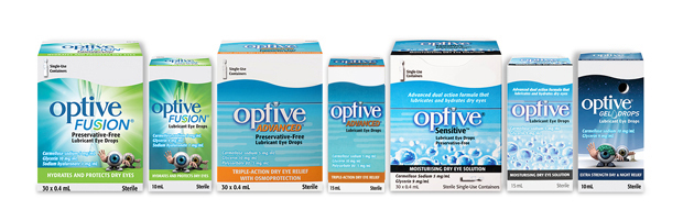 Optive range of eye drops packaging 